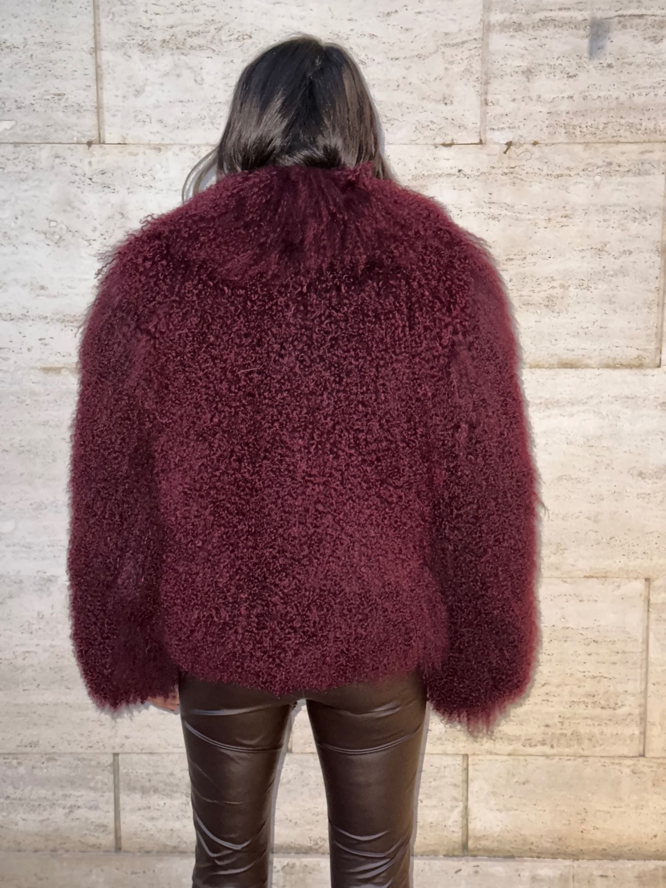 Mongolia shearling coat burgundy