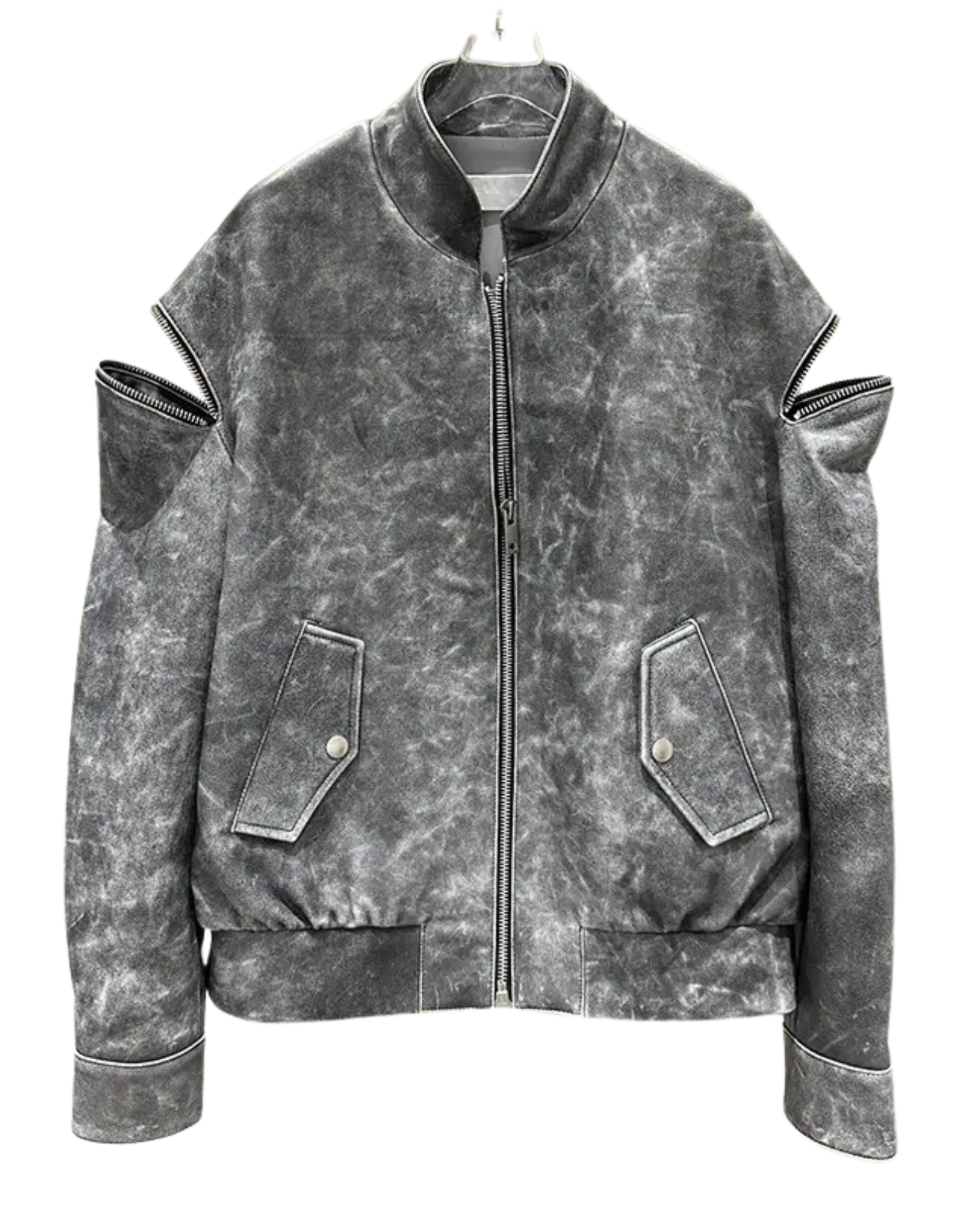 DISTRESSED LEATHER BOMBER JACKET