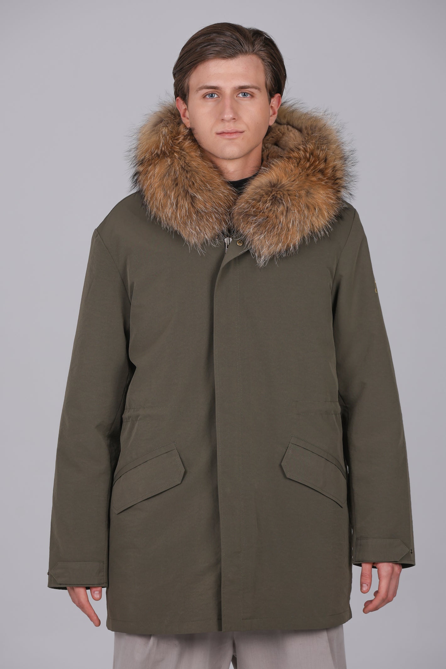Long parka in waterproof cotton blend Raccon and rex rabbit