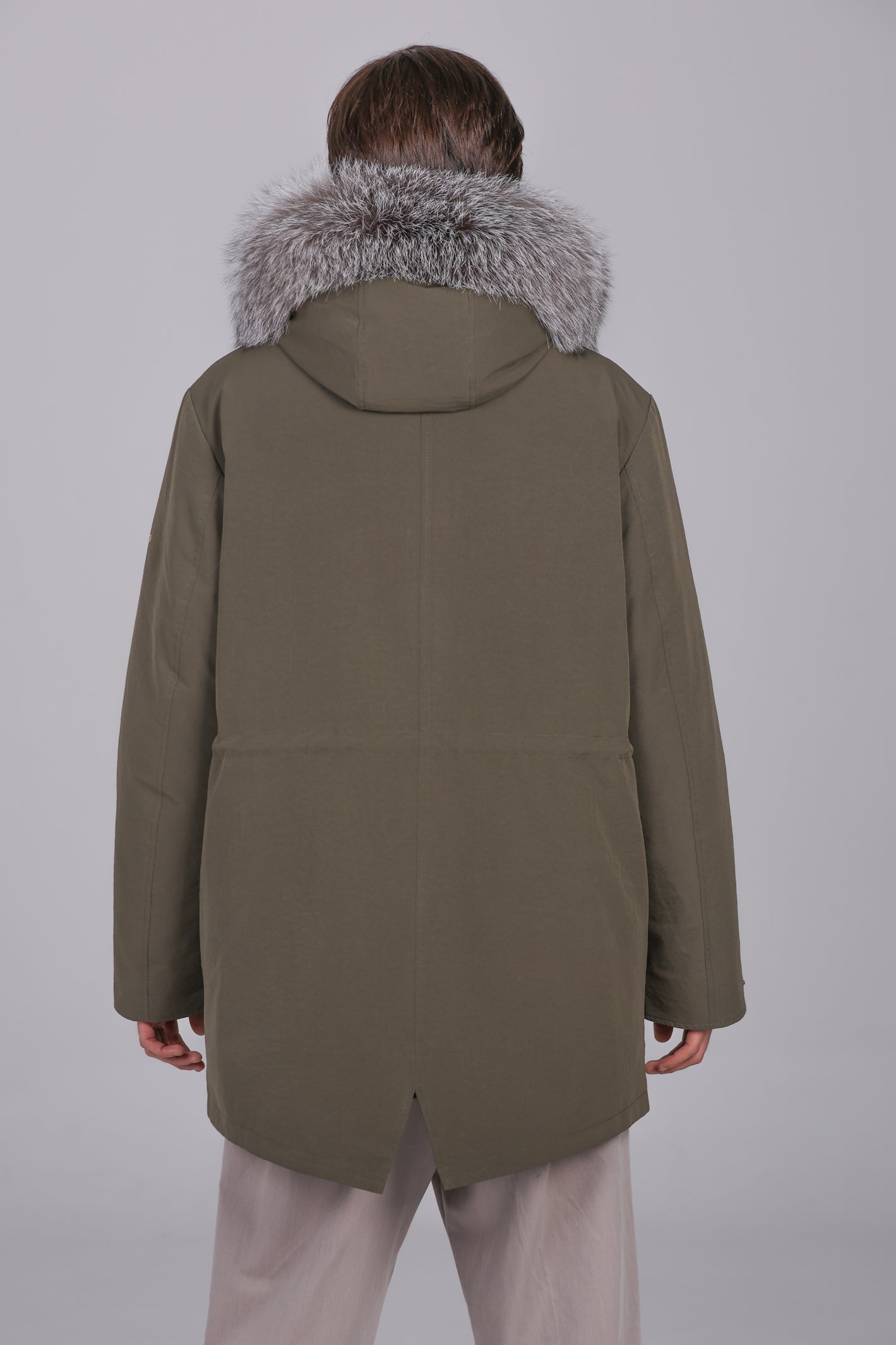 Long parka in waterproof cotton blend with frost fox and rex rabbit